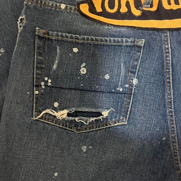 VINTAGE VON DUTCH Distressed Paint Splatter Lightwash Denim Jeans Y2K Sz 36 - Picture 3 of 8